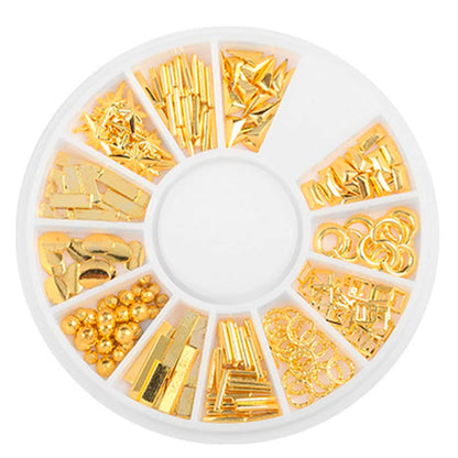 Nail Art 3D Caviar Beads Mini Metal Ball Gold Studs and Silver Micro Steel Beads - color: One Caviar Beads+One Metal beads+Two Metal Studs