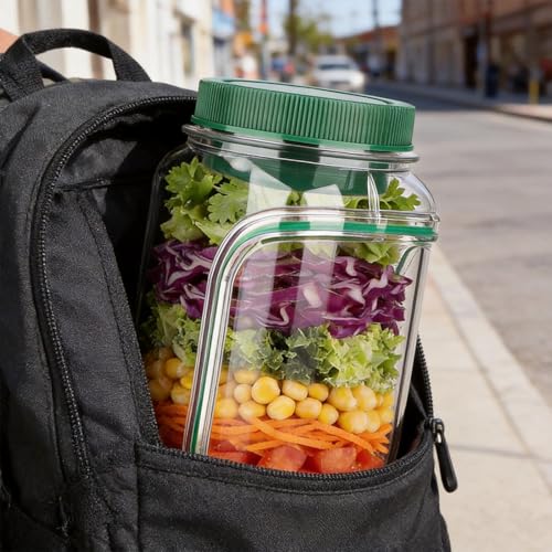 Salad Jar with Side Opening - Leakproof Salad Container & Pod, Mason Jar with Dressing Cup, Portable Lunch Container for Meal Prep, Dishwasher & Freezer Safe, for Office, Gym(Pink) - color: Pink