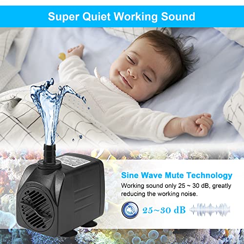 DaToo 400GPH 25W Submersible Water Pump Fountain Pump Ultra Quiet For Aquariums Fish Tank Pond Fountain Statuary Water Feature Hydroponics - size: 25W 400GPH (With 5ft Free Tubing)