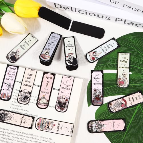 Skeleton Reading Bookmark Magnetic Gift - Wxiben 30 Pcs Gothic Skull Bookmarks Magnetic Floral Skeleton Book Marks Page Magnets Marker Clip for Women Men Students Teacher Book Lovers Bookish - style: Skeleton Reading