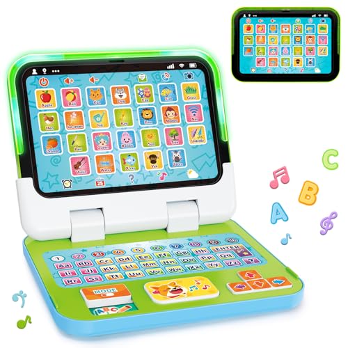 Kids Laptop Tablet for Toddler 1-3, 2-in-1 Toy Computer Learning Toys - color: Green