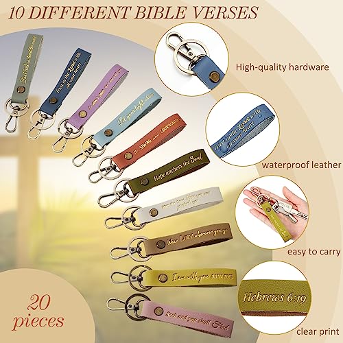 20 Pcs Christian Key Chain Leather Religious Keychain Inspirational Bible Key Chains Verse Quote Keychains Easter Day Gift - color: Pastel Colors