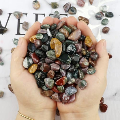 0.96LB Natural Pebbles Aquarium Decorative Crushed Stones Fish Tank Gravel Succulent Rocks Vase Filler Bulk Tumbled Polished Irregular Shaped - color: Ocean Jasper