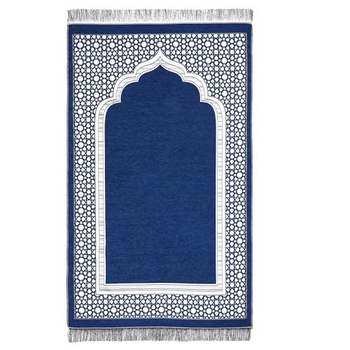 Islamic Prayer Rug Elegant Masjid Pattern Thin Mat Muslim Portable Blanket Ramadan Eid Gift Rug Turkish Prayer Carpet - Navy 1pc - color: 1pc Navyc