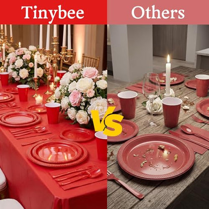 Tinybee 352 Pcs Red Plastic Plates, Disposable Dinnerware Set for 50 - color: Red