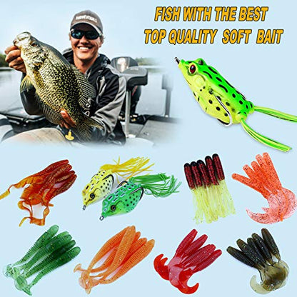 PLUSINNO Fishing Lures Fishing Tackle Box Fishing Gifts for Men, Bass, Trout Fishing Accessories Kit for Saltwater & Freshwater Fishing Gear Including Topwater Lures, Hooks, Spinnerbaits - color: 210pcs tackle box
