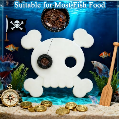 Abizoo Floating Feeding Ring, Pirate Ship Aquarium Decoration | Sunken Shipwreck Hideout, Mess-Free Feeding Zone; Fits Betta, Goldfish, Shrimp, Neon Tetra, Dwarf Frog - color: White