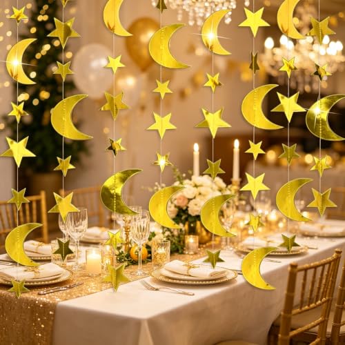 Birthday Decorations Reusable, Party Decorations Star & Moon for Birthday, Disco, Party, Anniversary, Halloween, Engagement (Yellow) - color: Yellow