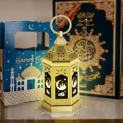 12pcs Gold Ramadan Lantern Lights, Ramadan Decorations, Mini EID Mubarak Candle Lanterns，Ramadan Decorations for Home, Table, wall رمضان للزينة ومصباح رمضان للزينة