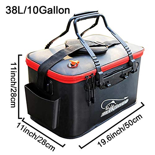 Fishing Bucket,Foldable Fish Bucket, Multi-Functional EVA Fishing Bag for Outdoor, Live Fish Lures Bucket and Fish Protection Bucket,10GAL/8GAL/6GAL/4.8GAL/3GAL Live Fish Container (10GAL/Black) - color: 10gal/Black