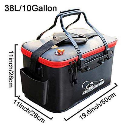 Fishing Bucket,Foldable Fish Bucket, Multi-Functional EVA Fishing Bag for Outdoor, Live Fish Lures Bucket and Fish Protection Bucket,10GAL/8GAL/6GAL/4.8GAL/3GAL Live Fish Container (10GAL/Black) - color: 10gal/Black