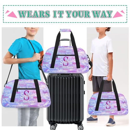 Personalized Gymnast Bags Name Girls, Gym Bag, Dreamy Light Purple | Custom Waterproof Dance Weekender Overnight Sleepover Sports Duffle Bag for Travel Girls - color: Color 20