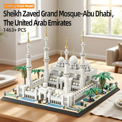 Sheikh Zayed 그랜드 모스크 빌딩 블록 세트, 1463피스 건축 모델 키트, 세계 랜드마크 수집용 디스플레이 빌딩 세트 홈 데코용 - style: 셰이크 자이드 모스크
