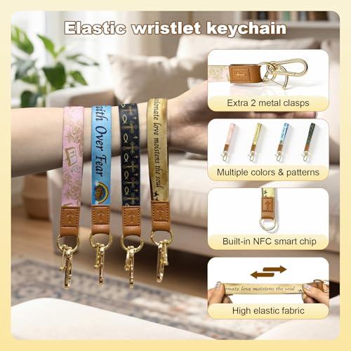 4 NFC Daily Bible Verse Keychain Wristlet, Bible Study Supplies, Bible Accessories, Bible Party, Daily Prayer Gifts - color: Faith Christian Set