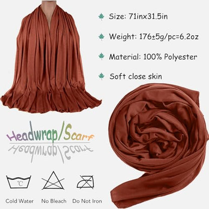 ZRQ 1 Pieces Coffee Stretch Hijab Extra Long Solid Color African Shawl Hair Scarfs Jersey Turban Fashion Head Scarf Soft Head Wraps for Black Women - color: Coffee