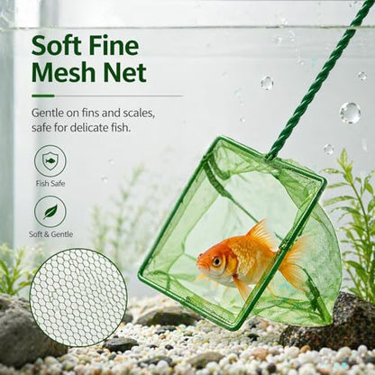 2 Pack Aquarium Fish Net, 4 Inch Fine Mesh Fish Tank Net with Durable Braided Handle, Small Net for Fish, Shrimp, Debris Cleaning in Aquarium, Pond & Pool