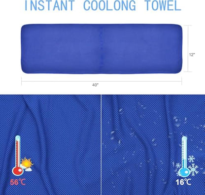 Amgico 10 Pack Cooling Towel 40"X12", Cooling Towels for Hot Weather, Instant Cooling Soft Breathable Quick Dry Microfiber Towel for Summer, Hiking, Golf, Travel, Beach, Gym, Camping & More - color: 2 Sky Blue/2 Navy Blue/2 Dark Gray/2 Maroon/2 Black