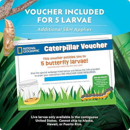 National Geographic Ultimate Butterfly Growing Habitat Kit for Kids | Voucher for 5 Caterpillars, Mesh Butterfly Habitat, Glow-in-the-Dark Figures, Metamorphosis Science, Outdoor Learning - style: Ultimate Butterfly Kit