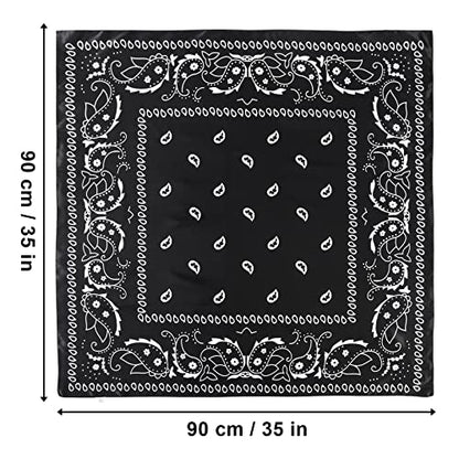 AWAYTR 35” Large Satin Square Head Scarf - 2Pcs Silk Like Floral Head Scarves Square Satin Hair Scarf Bandanas for Women - color: Cashews (Black+white)