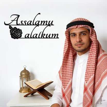 YATEASLU Assalamu Alaikum Sign, Islamic Calligraphy Art | Assalamu Alaikum calligraphy with rose; for living room, mosque; 7x15in; Eid, Ramadan, Muslim gift; Arabic