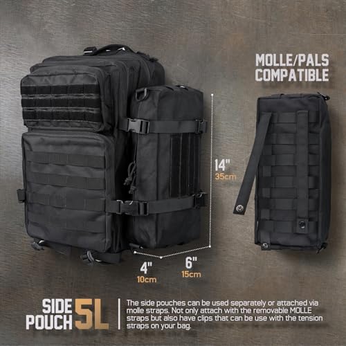 WYNEX Large Molle Pouch, Tactical Molle Bag Vertical Admin Pouch, Modular Utility Pouch Increment Side Pouch for Tactical Backpack Molle Rucksack Attachment, with Shoulder Strap For Use as Sling Bag - color: Black (upgraded) - 2 Packs