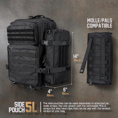 WYNEX Large Molle Pouch, Tactical Molle Bag Vertical Admin Pouch, Modular Utility Pouch Increment Side Pouch for Tactical Backpack Molle Rucksack Attachment, with Shoulder Strap For Use as Sling Bag - color: Black (upgraded) - 2 Packs
