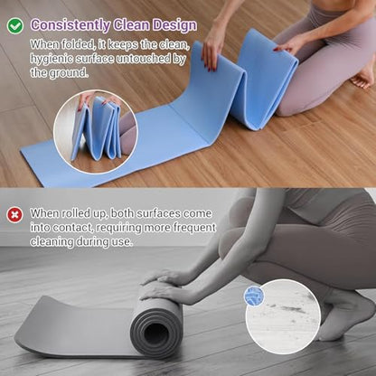 Avoalre Folding Yoga Mat, Eco-Friendly PVC Travel Yoga Mat Packable, Double Sided Non-Slip Printed Yoga Mats with Bag for Home Workout Gym Exercise Fitness Pilates Stretching (72" x 32" x 0.24" Thick) - color: Purple