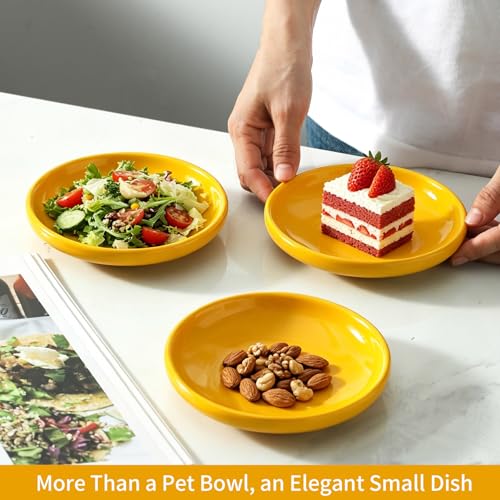 3 PCS Ceramic Cat Bowls, 5.5 in Pet Food Bowl Cat Dishes for Food and Water, Small Dog Dish(Yellow) - color: Yellow