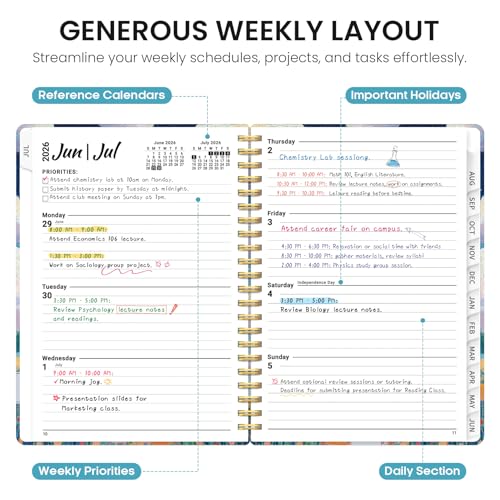 Planner 2026–2027, Academic Monthly Weekly Spiral Calendar, July 2026 – June 2027, Hardcover Agenda Notebook with Tabs, 6.3" x 8.5", Perfect for Students, Teachers, School & Daily Planning - Balloon Valley - color: T-Balloon Valley, size: (6.3"x8.5")a5
