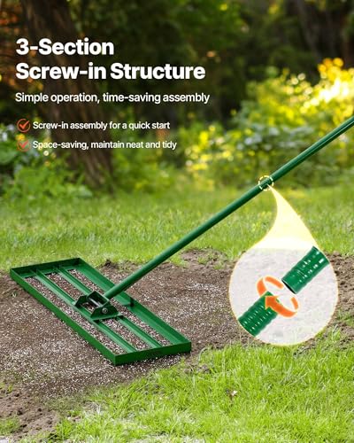 VEVOR Lawn Leveling Rake, 36"x10" Level Lawn Tool, Heavy-Duty Lawn Leveler with 78" Steel Extended Handle, Yard Leveling Rake Suit for Garden, Golf Lawn, Farm - size: 36x10in