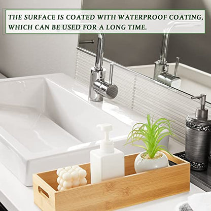 2 Pcs Bamboo Toilet Tank Tray Bathroom Trays with Handles - Wood Toilet Paper Basket and Organizer with 10 Pcs Non Slip Silicone Pads