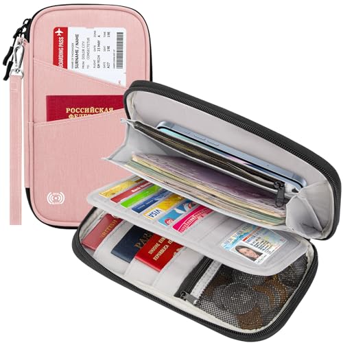BKNOOU Family Passport Holder RFID Blocking Travel Document Organizer - color: 07 Pink