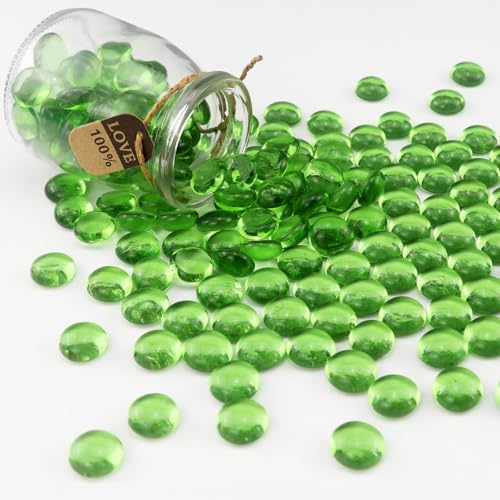 0.96LB Glass Beads Vase Filler Aquarium Gravel Decor Flat Glass Marbles Gems Pebbles Fish Tank Rocks Home Decorative Art Craft - Green - color: Green, size: 0.96LB