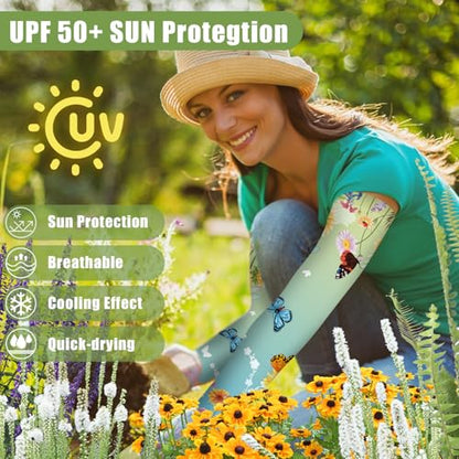 Bebila Gardening Sleeves for Women Farm UV Sun Protection Anti-Scratch Cooling Sleeves with Thumb Hole Arms Cover Outdoors - color: Combination -1