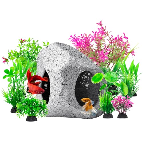 CousDUoBe 10Pcs Aquarium Hideaway Rock Cave Fish Tank Decorations quarium,Betta Toys Hideout Stones House,Safe and Non-Toxic Ceramic Fish Tank Ornaments