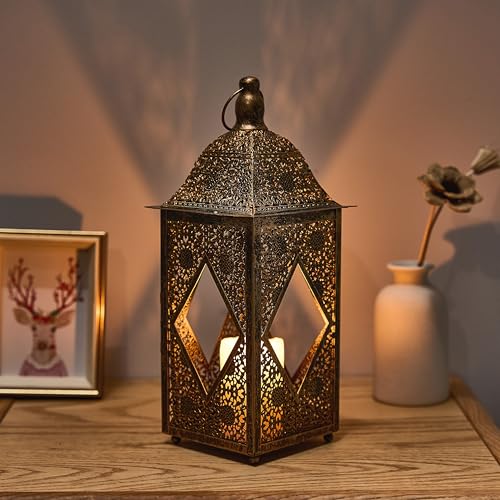 Moroccan Lantern Lamp Decorative Candle Holders for Ramadan Decorations, Hanging, Outdoor Patio or Porch, Indoor Home Decor（11.6inch Bronze） - color: Bronze 11.6inch