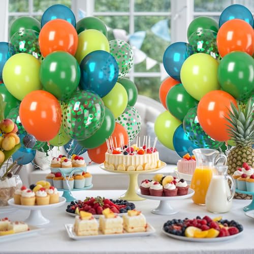 Paready Dinosaur Balloons, 60Pcs Dino Printed for Kids Boys Birthday Supply - color: Green Orange Dino