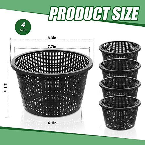 Roshtia 4 Pcs 8.35 Inch Hydroponic Baskets Aquatic Black Plastic Garden Mesh Net Pot Hydroponic Pots Slotted Pond Basket Aquarium Plant Pots for Lily Nursery Grow Planting Supplies