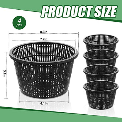 Roshtia 4 Pcs 8.35 Inch Hydroponic Baskets Aquatic Black Plastic Garden Mesh Net Pot Hydroponic Pots Slotted Pond Basket Aquarium Plant Pots for Lily Nursery Grow Planting Supplies
