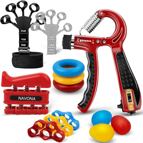 13 PCS Grip Strength Trainer Kit, Hand Gripper Strengthener, Forearm Strengthener, Finger Strengthener, Finger Exerciser, Stress Relief Ball - color: Red