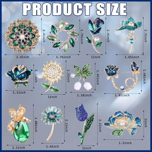 Junkin 12 Pcs Women Brooches Bulk Set Rhinestone Pin Crystal Vintage Brooch Retro Pin Women Girls Gifts for Christmas - style: Flower