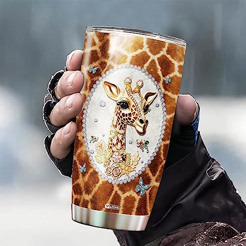 WAZONE Personalized Giraffe Tumbler Cup With Lid Jewelry Style Stainless Steel Insulated 20oz 30oz Travel Mug Birthday Christmas Customized Name Gifts for Animal Giraffes Lovers Women Girls - color: Giraffe