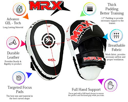 MRX Gel Tech Boxing Hook & Jab Pads MMA Focus Punching Mitts Training Thai Kick Strike Shield Curved Black/White - color: Black/White