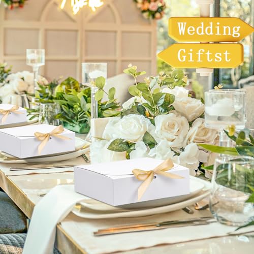 10pack Gift Boxes with Lids, 6.5''x6.5''x2'' White Gift Boxes For Presents, Paper Boxes Gift Boxes with Ribbon for Birthday Wedding Party Chocolate Candy - color: White