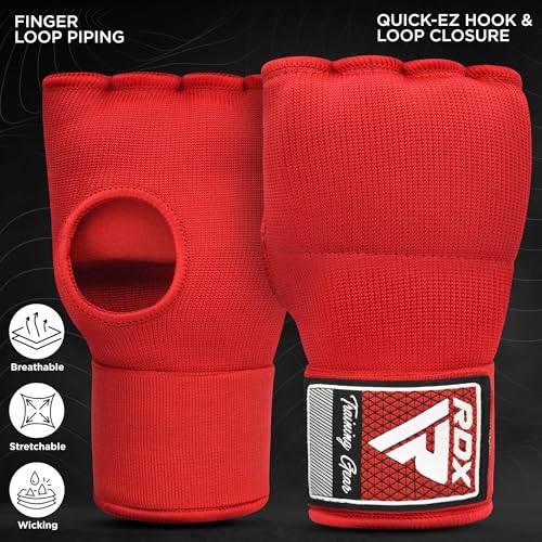 RDX Gel Boxing Hand Wraps Inner Gloves Men Women, Quick 100cm Long Wrist Straps, Elasticated Padded Fist Under Mitts Protection, Muay Thai MMA Kickboxing Martial Arts - color: Red, size: Medium