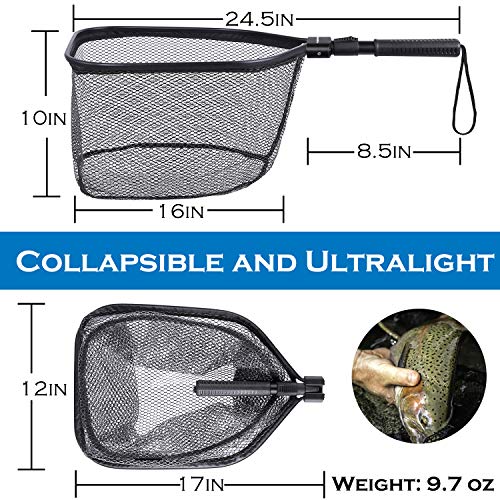 PLUSINNO Fly Fishing Net, Bass Trout Landing Net, Folding Fishing Nets Fresh Water, Safe Fish Catching or Releasing - color: 17" x 12" Hoop Size (24.5"Extend Length)