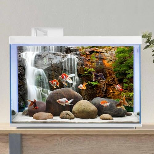 48x18 in Waterfall Mountain Terrarium Backdrop Reptile Habitat Background | AWERT Tropical Plants Lake Terrarium Background Durable Polyester - size: 48x18in/120x45cm