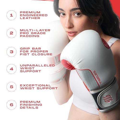 Sanabul Hyperstrike Boxing Gloves for Women, Kickboxing MMA Muay Thai Gloves, Training Sparring Punching Heavy Bag. - color: Red/White, size: 12 oz