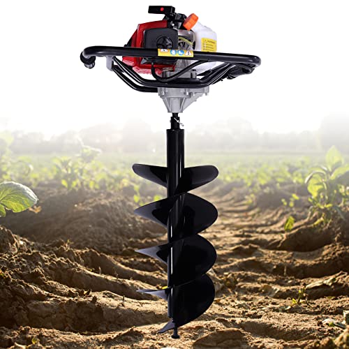 Auger Post Hole Digger, Gas Powered Earth Post Hole Digger Post Holes Earth Digger Petrol Drill Borer Bulb Planting Drill Fence Hole Maker Machine (63CC 3HP 2.2KW Double Leaf) - size: 63CC 3HP 2.2KW Double Leaf