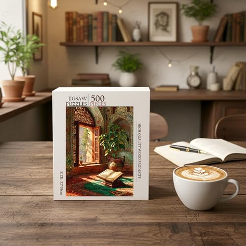 Middle Eastern Quran in Mosque Window Islam Jigsaw Puzzle - 500 Pieces Wooden Puzzle for Adults, Wall Art Gift, Finished Size: 20 x 15 Inch - color: Middle Eastern Quran in Mosque Window - 500 Pieces